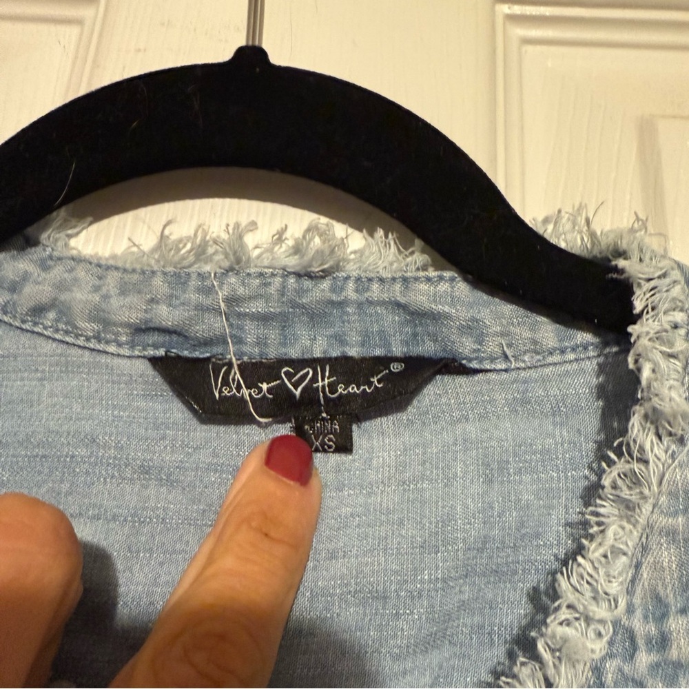 VELVET HEART Chambray Denim Dress 3/4 Sleeve Blue Small - Picture 3 of 3